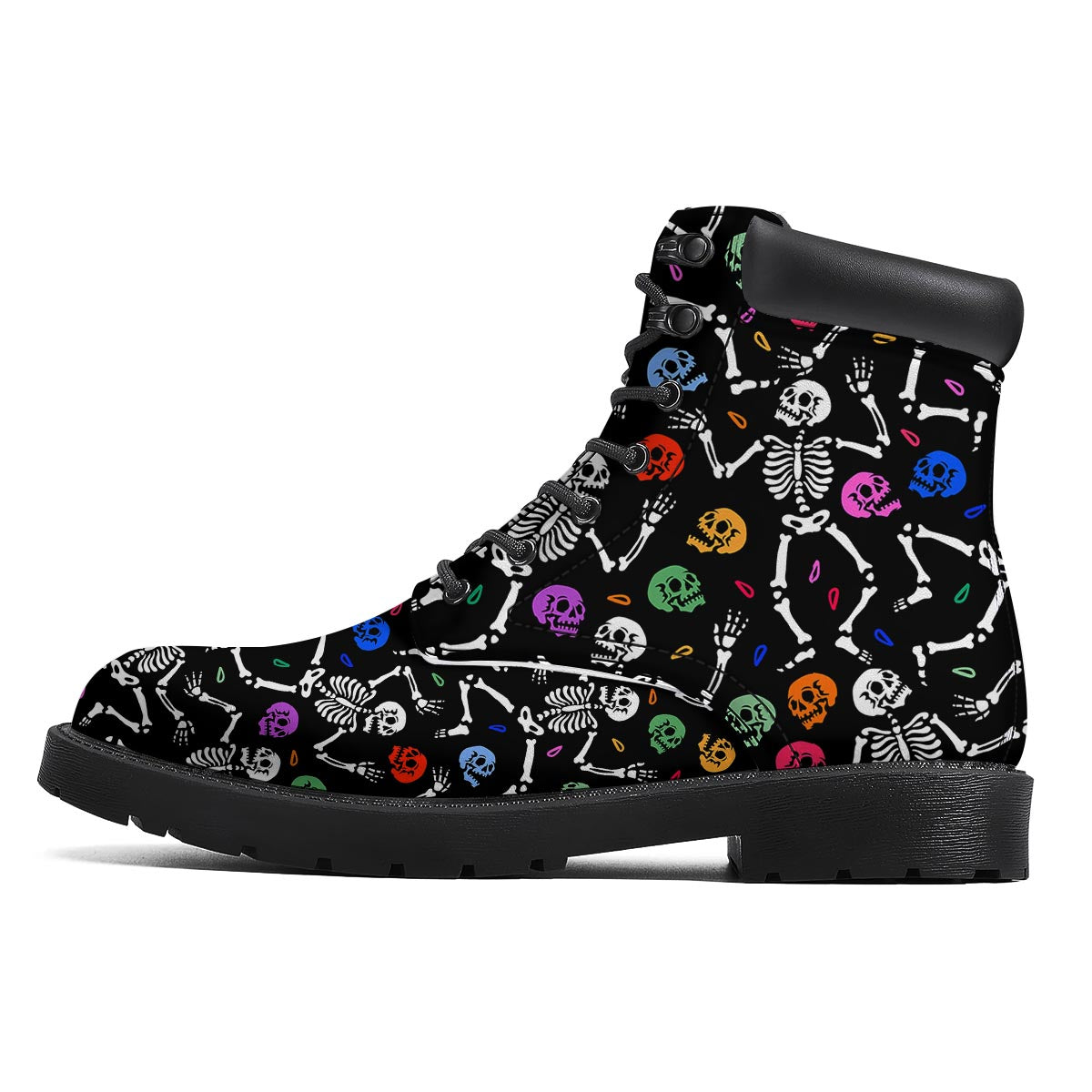 Skeleton Dancing Trippy Print Pattern Boots-grizzshop