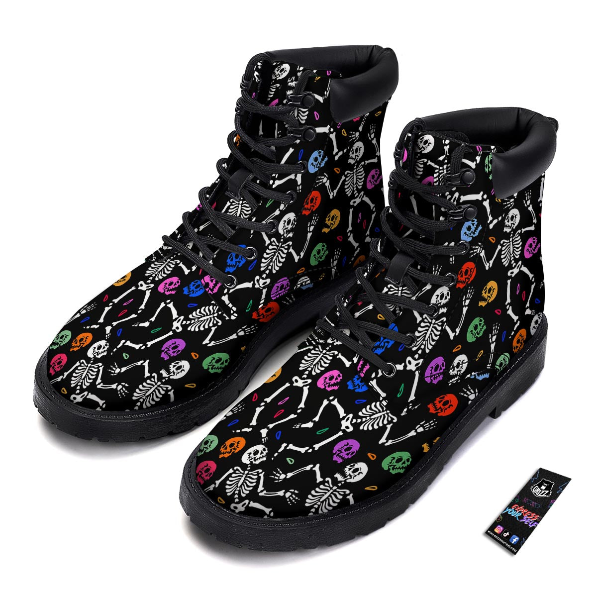 Skeleton Dancing Trippy Print Pattern Boots-grizzshop