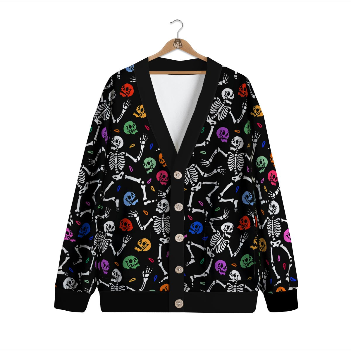 Skeleton Dancing Trippy Print Pattern Cardigan-grizzshop