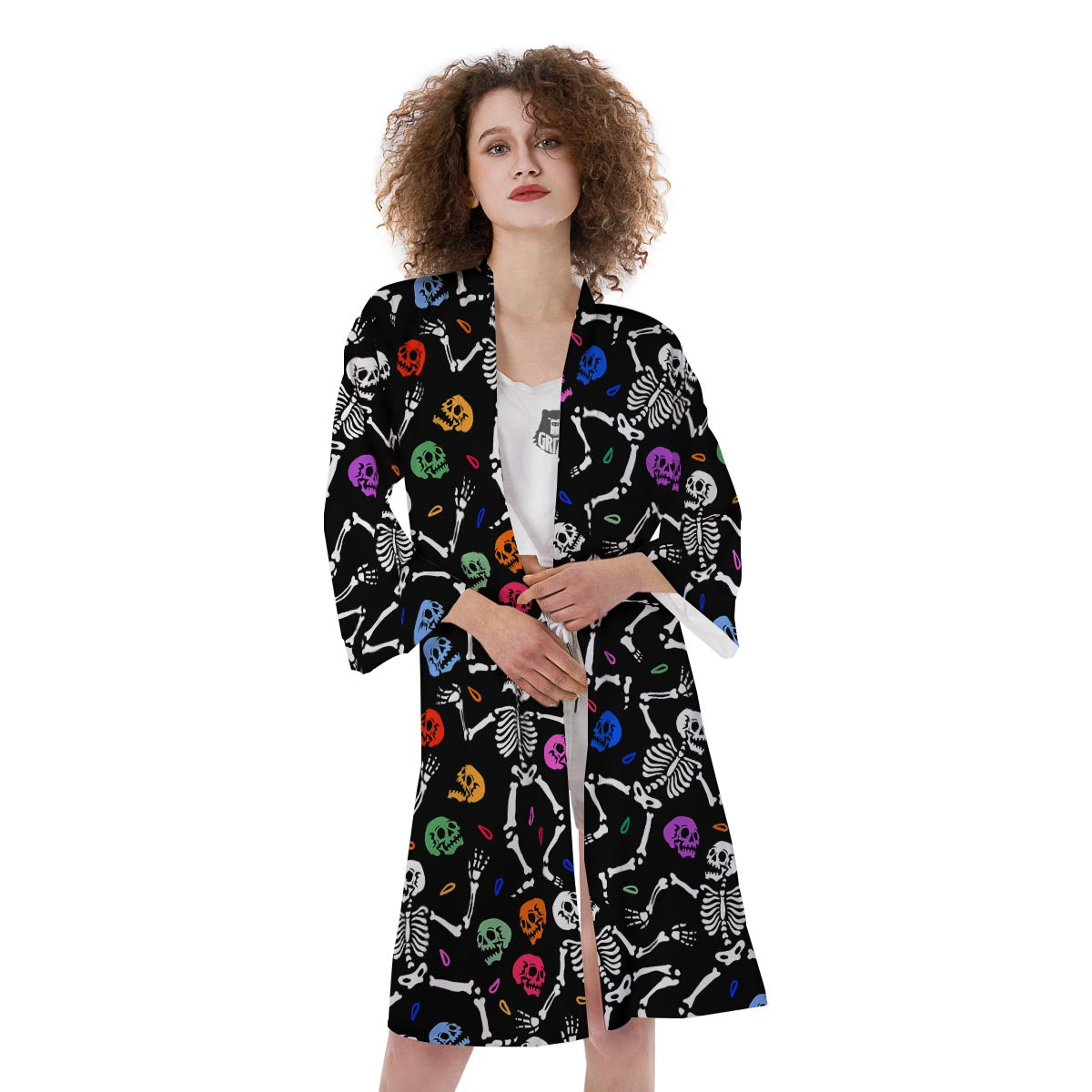 Skeleton Dancing Trippy Print Pattern Kimono-grizzshop