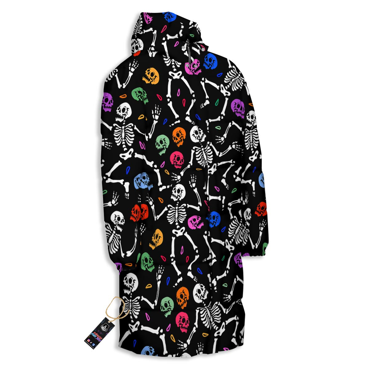 Skeleton Dancing Trippy Print Pattern Long Down Jacket-grizzshop