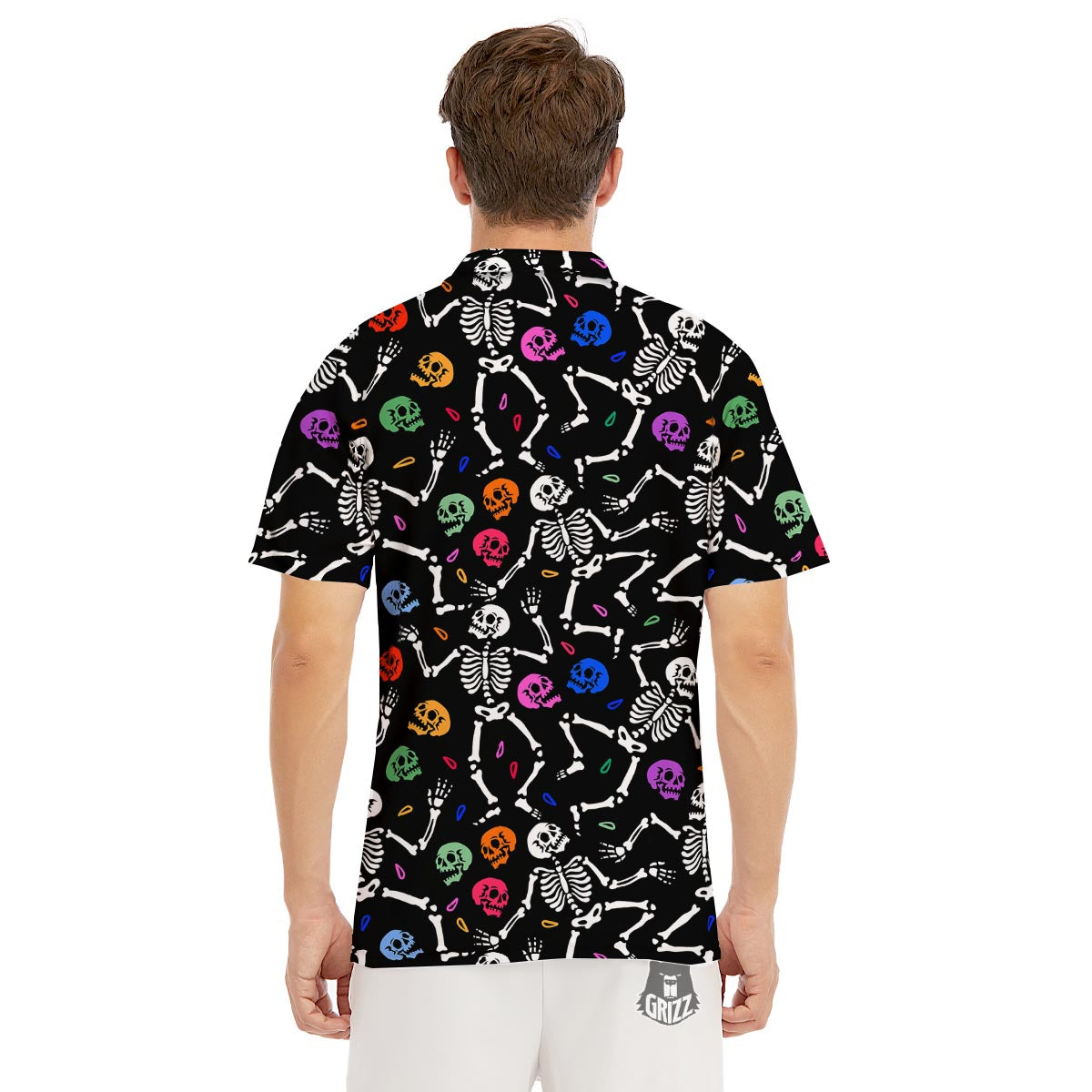 Skeleton Dancing Trippy Print Pattern Men's Golf Shirts-grizzshop