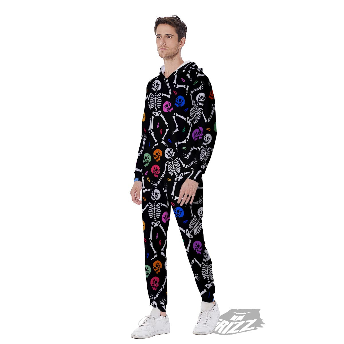 Skeleton Dancing Trippy Print Pattern Men's Jumpsuit-grizzshop