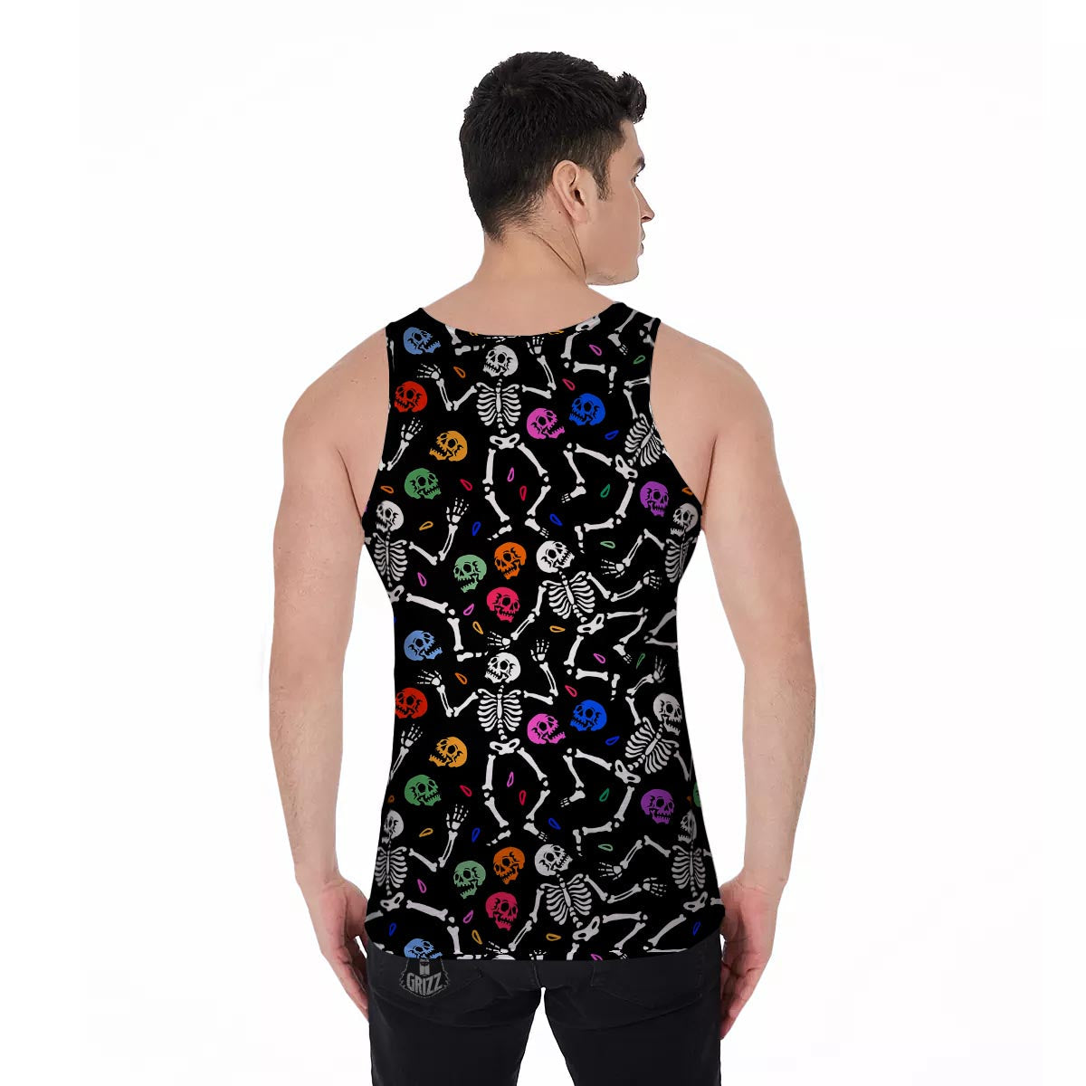 Skeleton Dancing Trippy Print Pattern Men's Tank Top-grizzshop