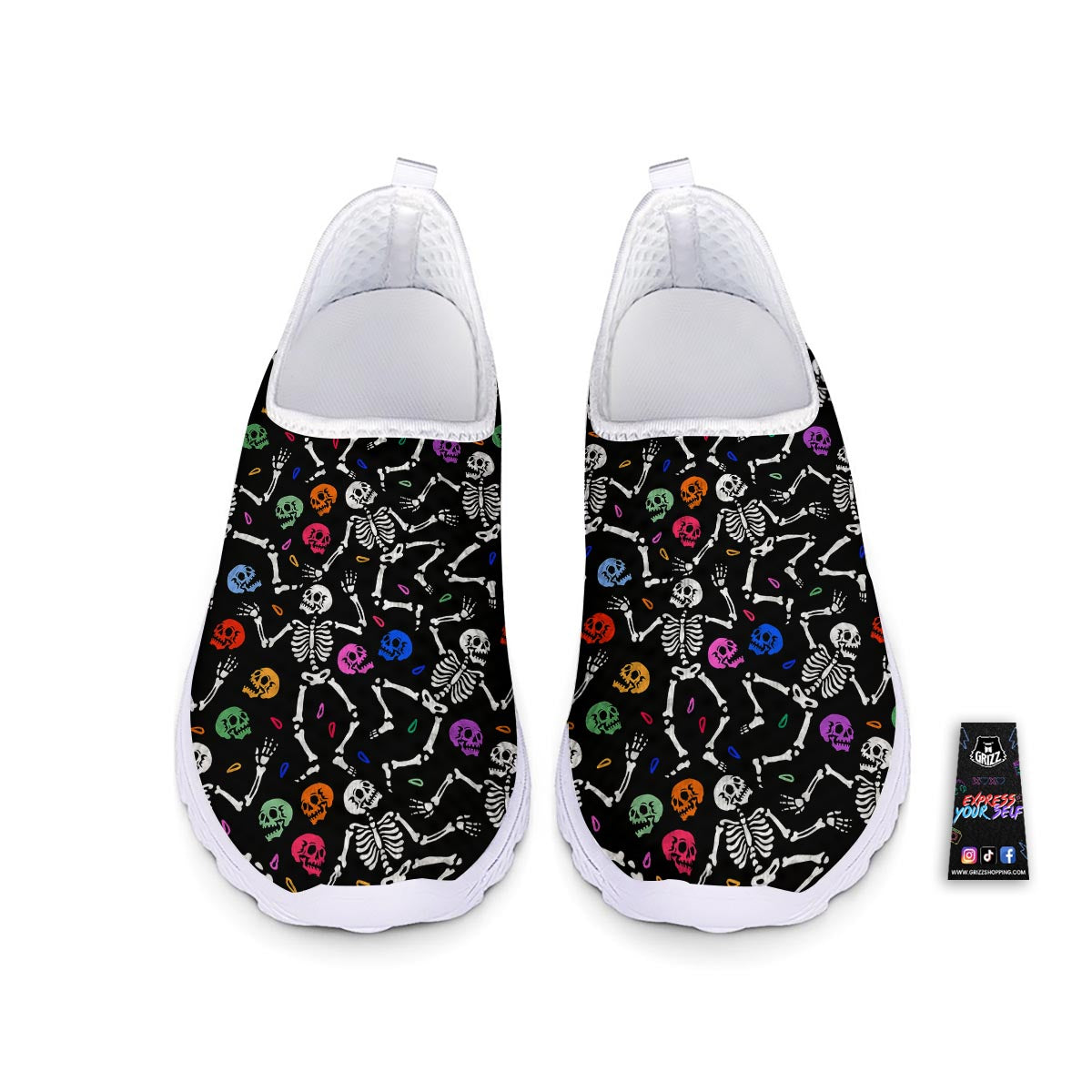 Skeleton Dancing Trippy Print Pattern Nurse Shoes-grizzshop
