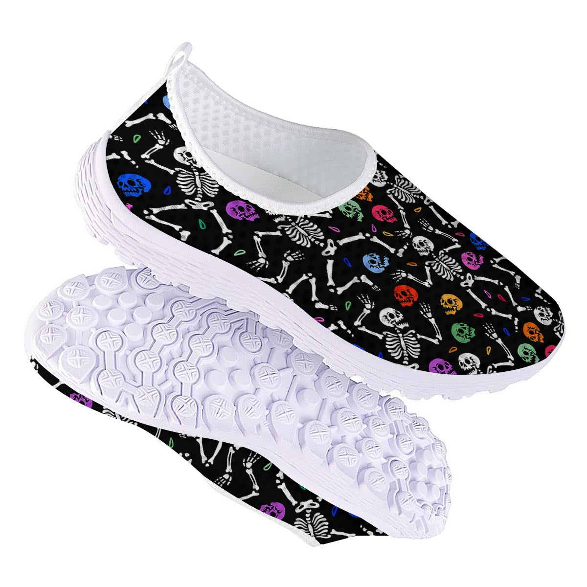 Skeleton Dancing Trippy Print Pattern Nurse Shoes-grizzshop
