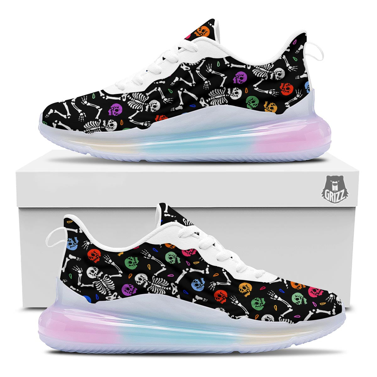 Skeleton Dancing Trippy Print Pattern Running Sneakers-grizzshop