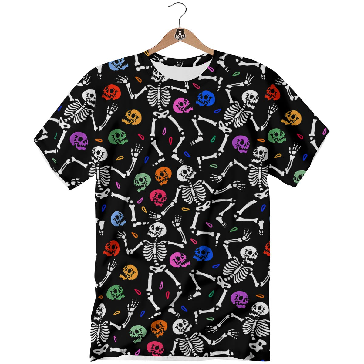 Skeleton Dancing Trippy Print Pattern T-Shirt-grizzshop