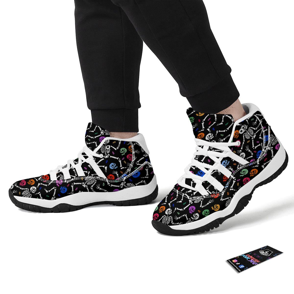 Skeleton Dancing Trippy Print Pattern White Bball Shoes-grizzshop