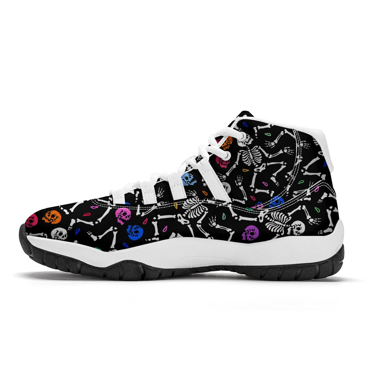 Skeleton Dancing Trippy Print Pattern White Bball Shoes-grizzshop