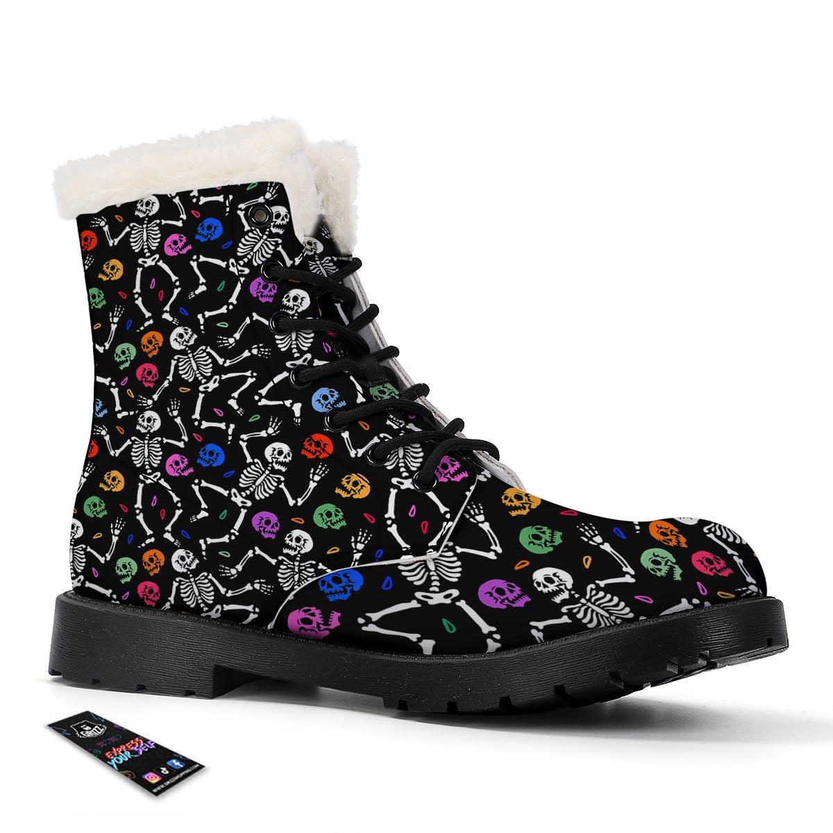 Skeleton Dancing Trippy Print Pattern Winter Boots-grizzshop