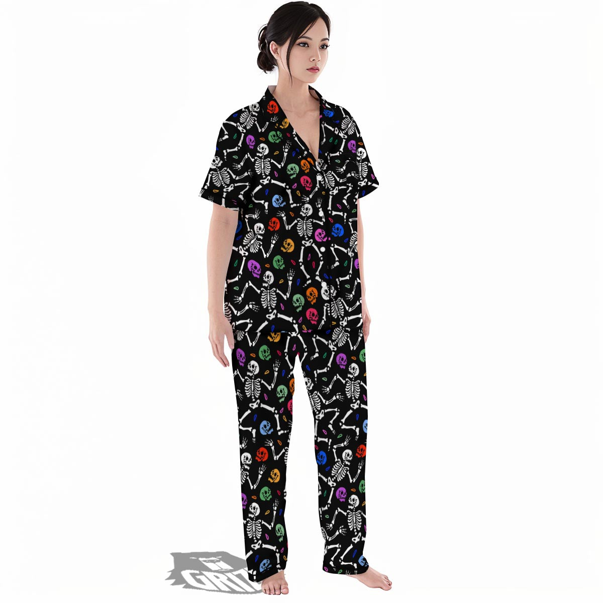 Skeleton Dancing Trippy Print Pattern Women's Pajamas Set-grizzshop