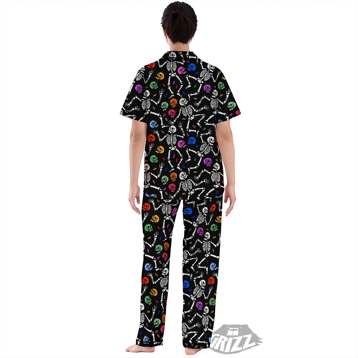 Skeleton Dancing Trippy Print Pattern Women's Pajamas Set-grizzshop