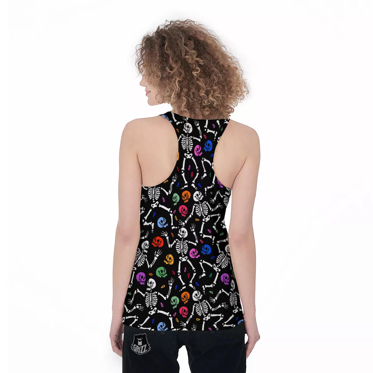 Skeleton Dancing Trippy Print Pattern Women's Racerback Tank Top-grizzshop