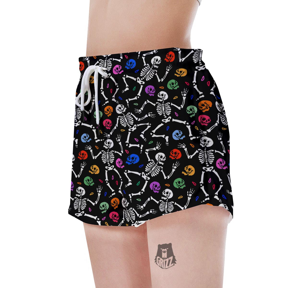 Skeleton Dancing Trippy Print Pattern Women's Shorts-grizzshop