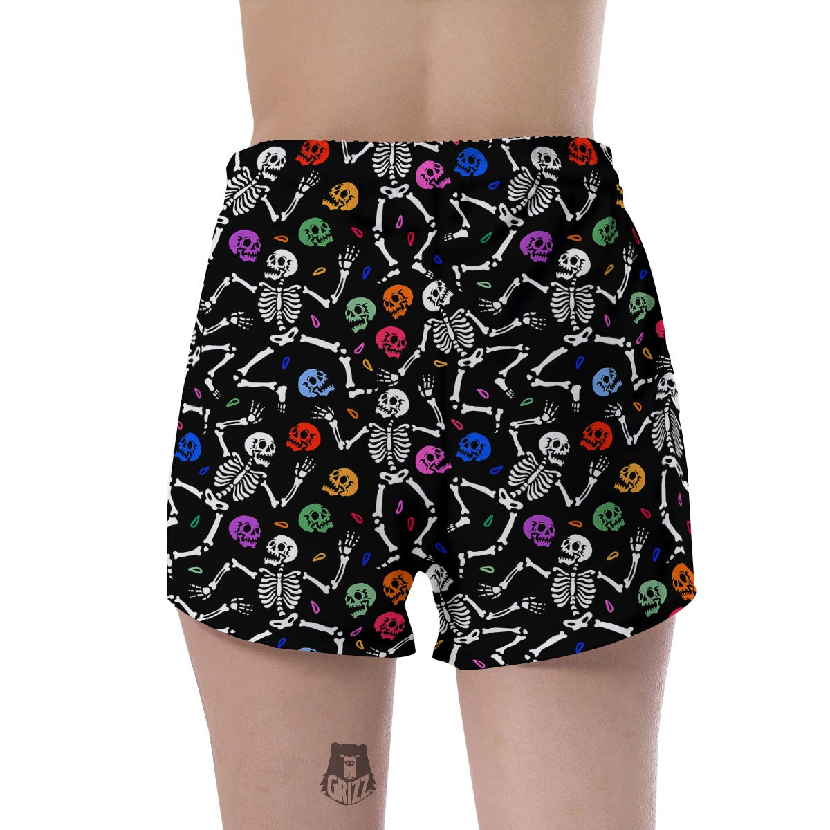 Skeleton Dancing Trippy Print Pattern Women's Shorts-grizzshop