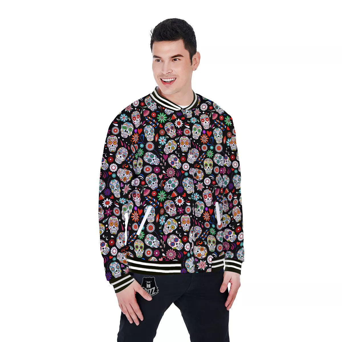 Skeleton Day Of The Dead Print Pattern Baseball Jacket-grizzshop