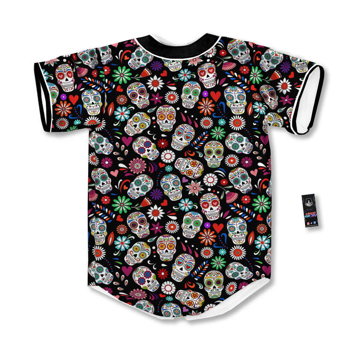 Skeleton Day Of The Dead Print Pattern Baseball Jersey-grizzshop