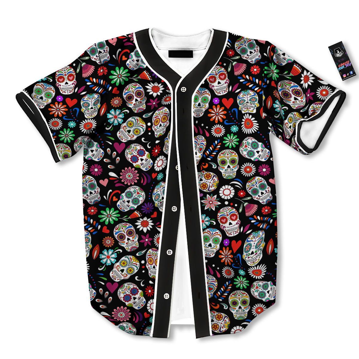 Skeleton Day Of The Dead Print Pattern Baseball Jersey-grizzshop
