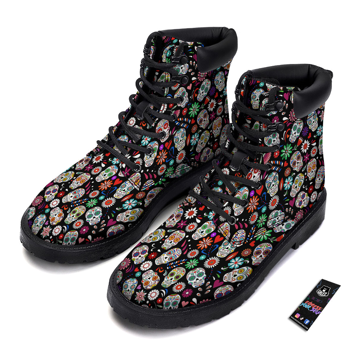 Skeleton Day Of The Dead Print Pattern Boots-grizzshop