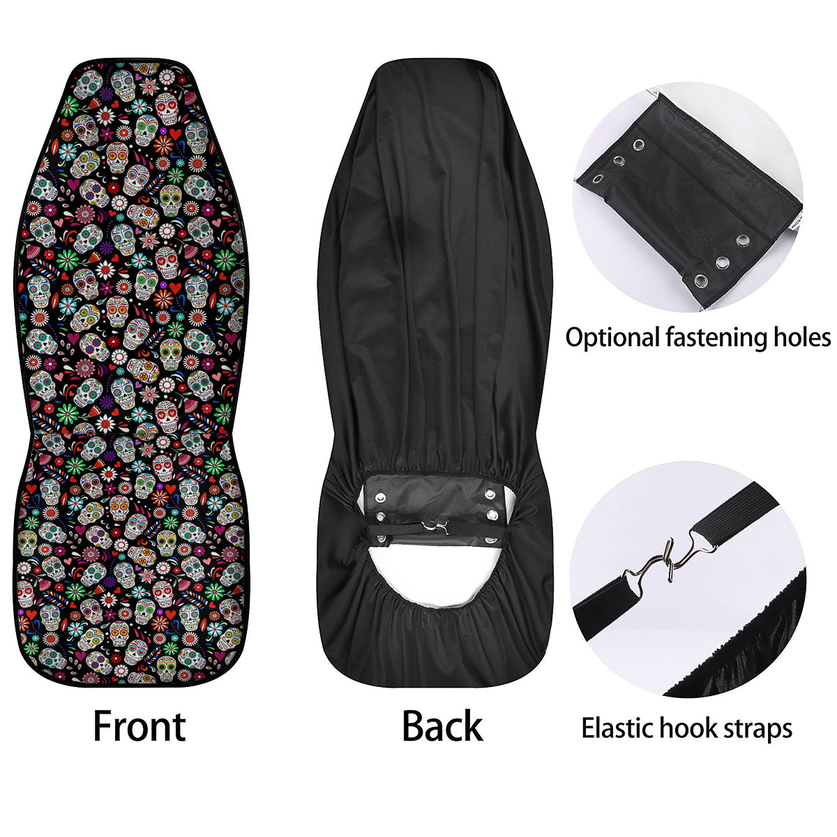 Skeleton Day Of The Dead Print Pattern Car Seat Covers-grizzshop