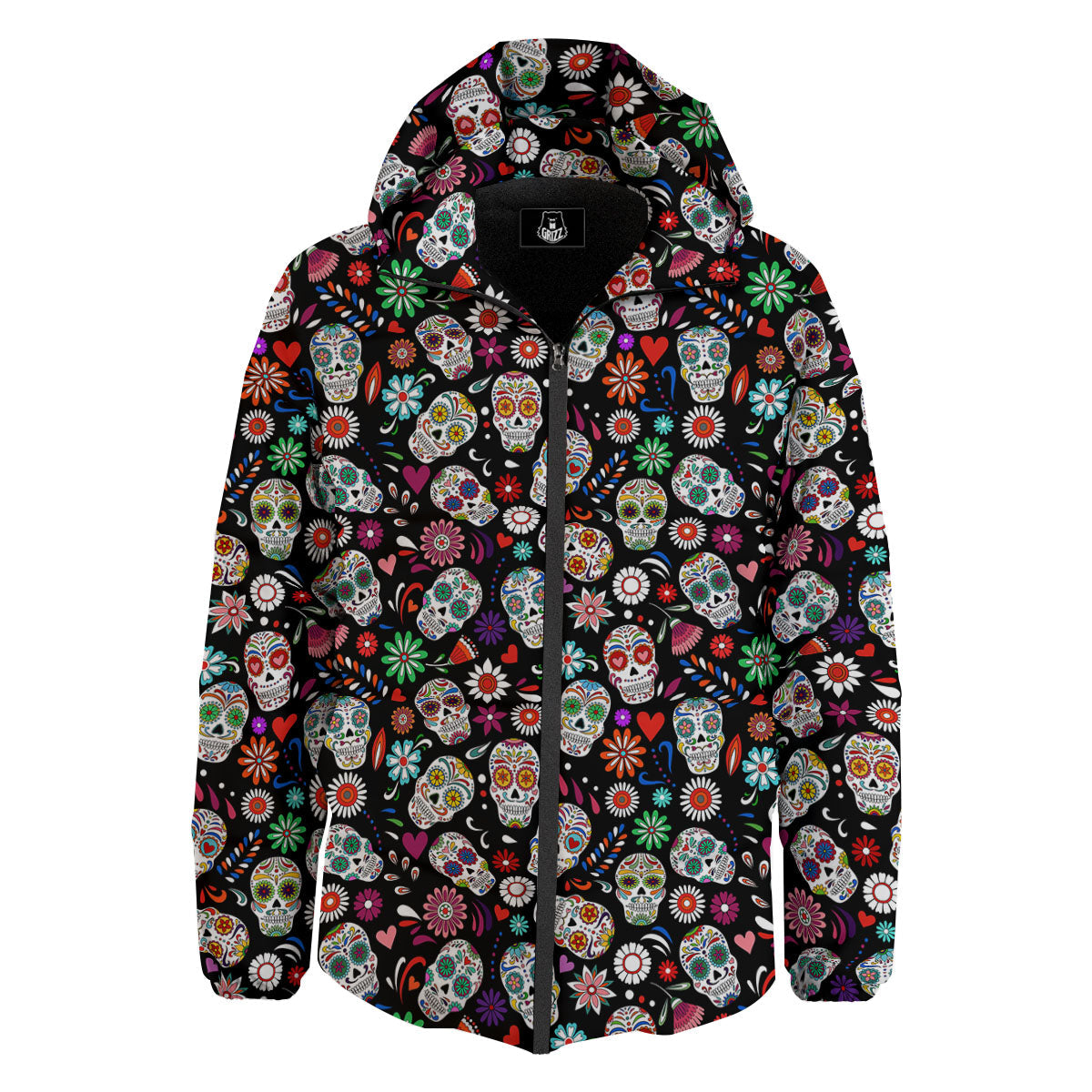 Skeleton Day Of The Dead Print Pattern Down Jacket-grizzshop