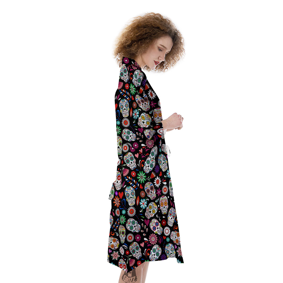 Skeleton Day Of The Dead Print Pattern Kimono-grizzshop