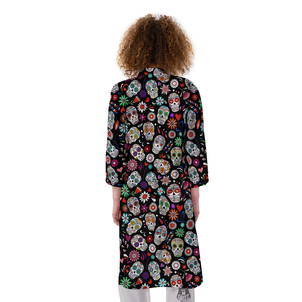 Skeleton Day Of The Dead Print Pattern Kimono-grizzshop