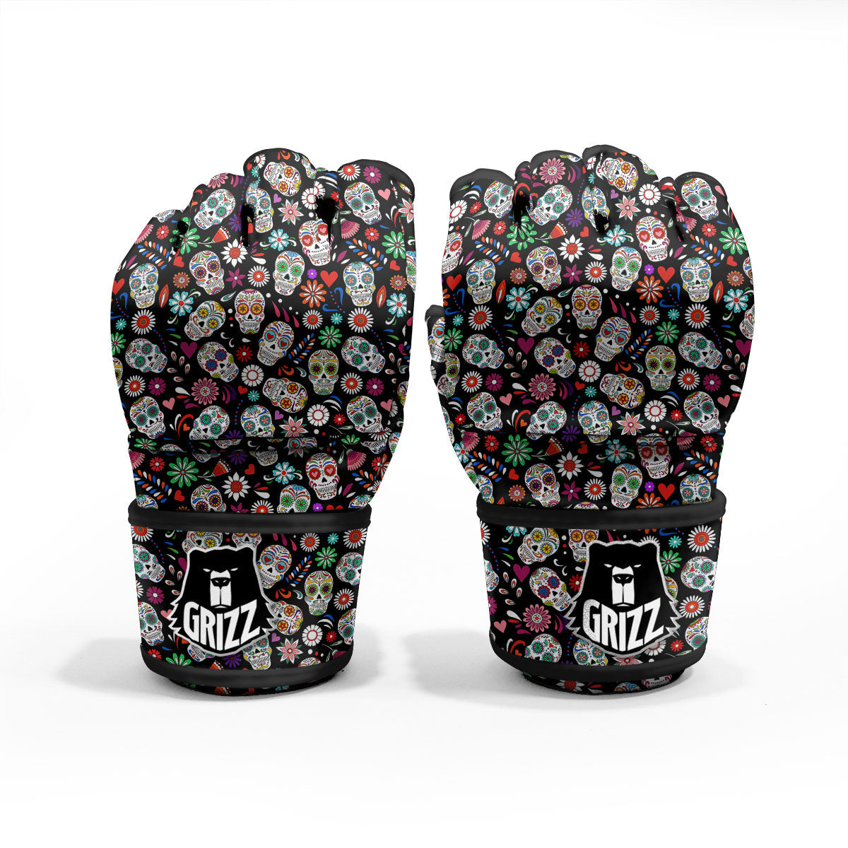 Skeleton Day Of The Dead Print Pattern MMA Gloves-grizzshop