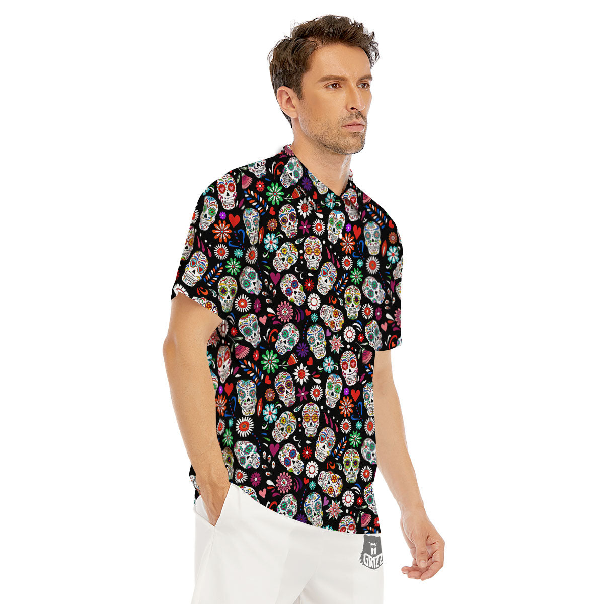 Skeleton Day Of The Dead Print Pattern Men's Golf Shirts-grizzshop