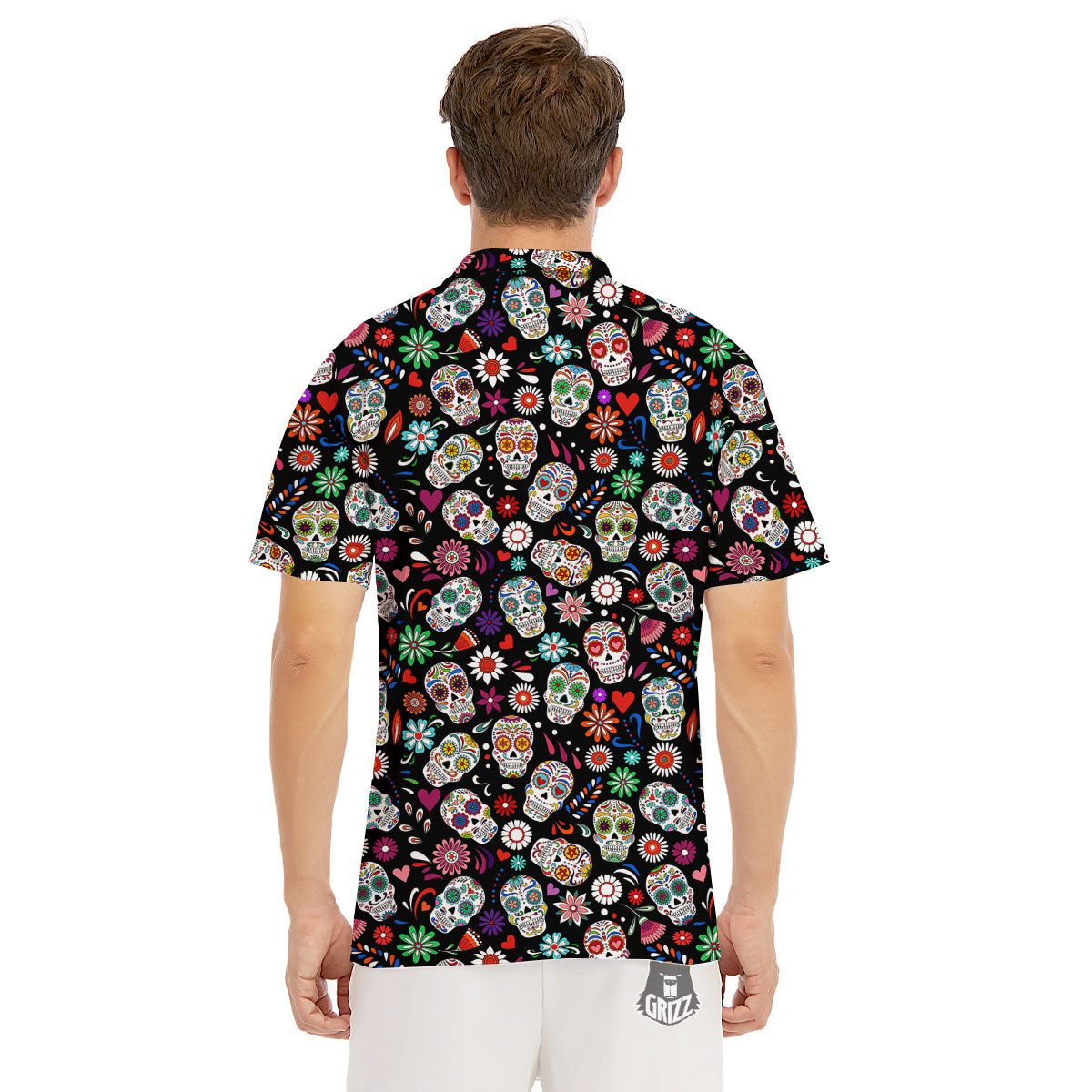 Skeleton Day Of The Dead Print Pattern Men's Golf Shirts-grizzshop