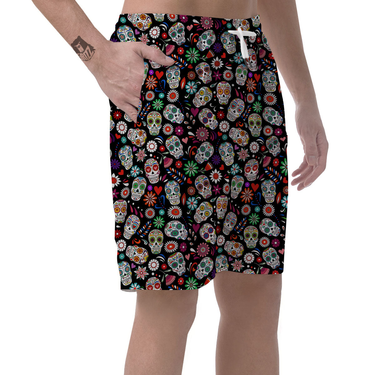 Skeleton Day Of The Dead Print Pattern Men's Shorts-grizzshop