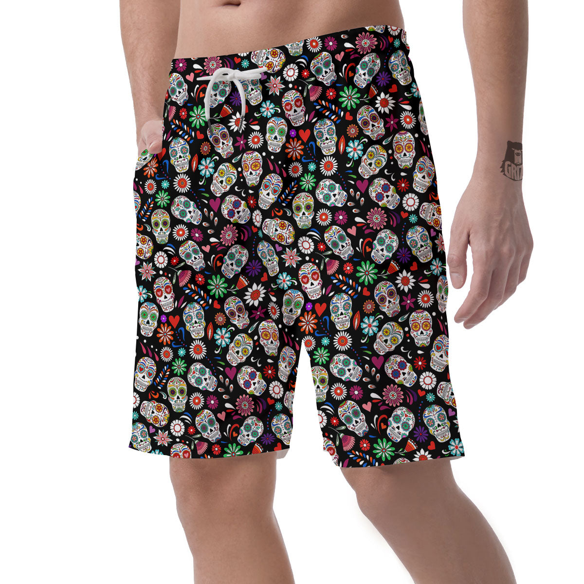 Skeleton Day Of The Dead Print Pattern Men's Shorts-grizzshop