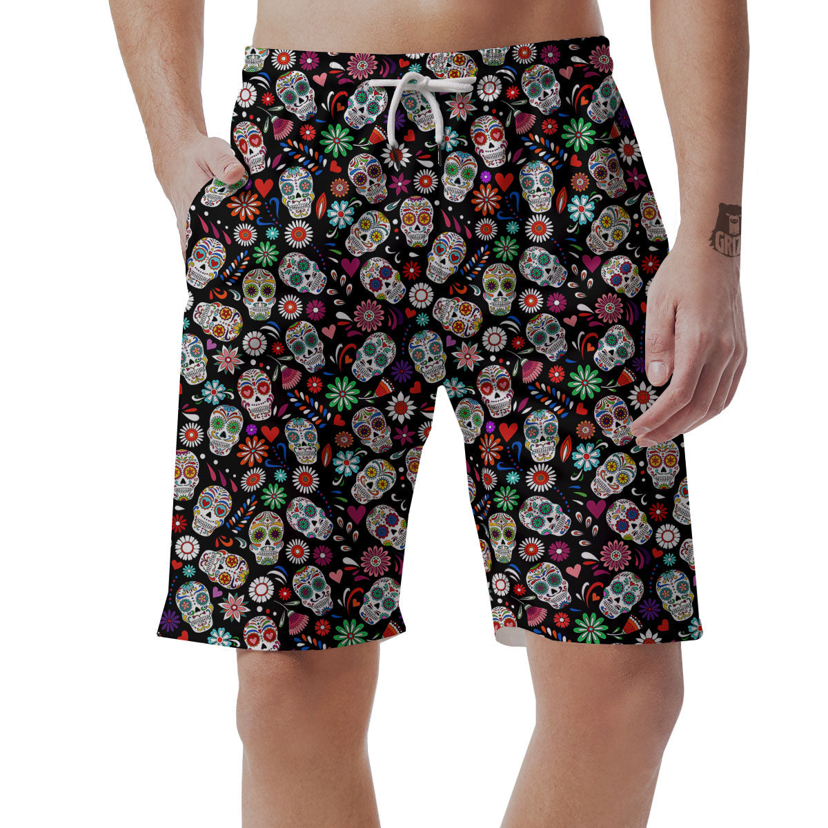 Skeleton Day Of The Dead Print Pattern Men's Shorts-grizzshop