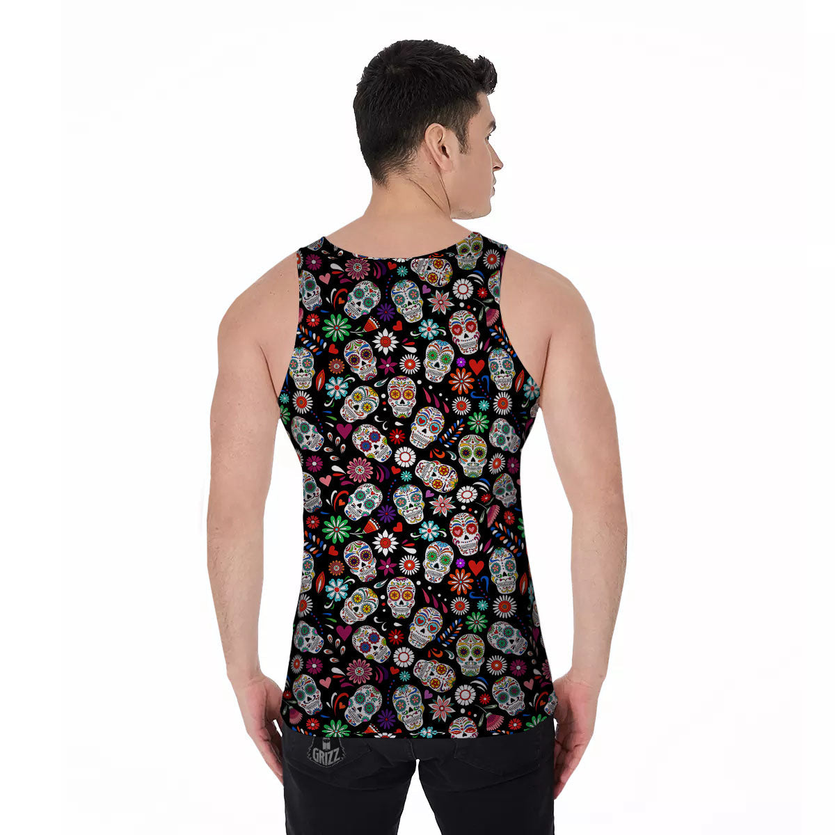 Skeleton Day Of The Dead Print Pattern Men's Tank Top-grizzshop