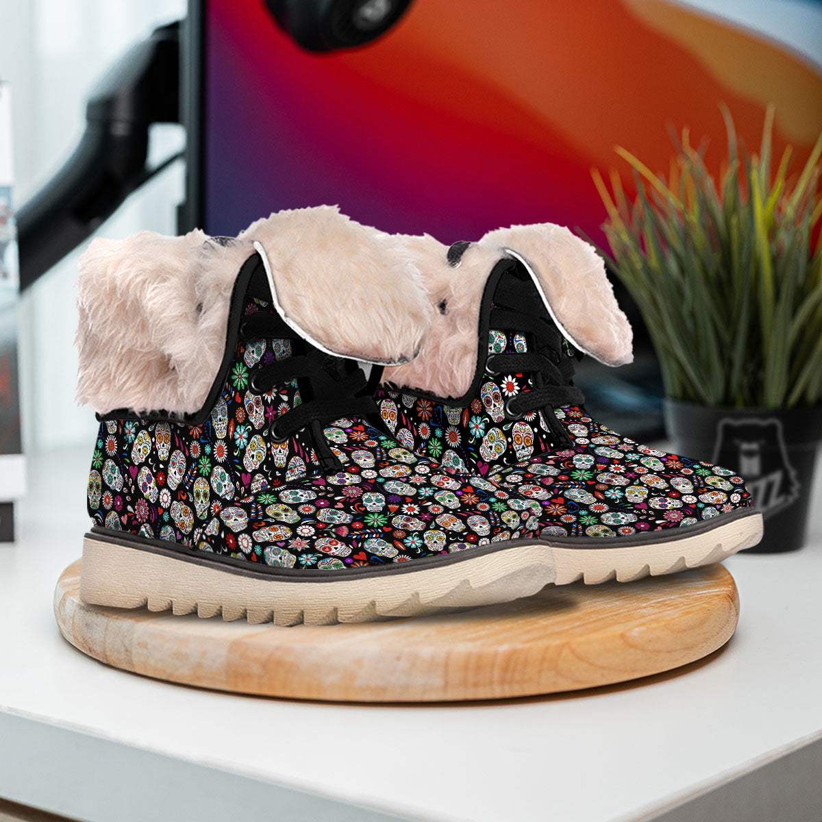 Skeleton Day Of The Dead Print Pattern Snow Boots-grizzshop