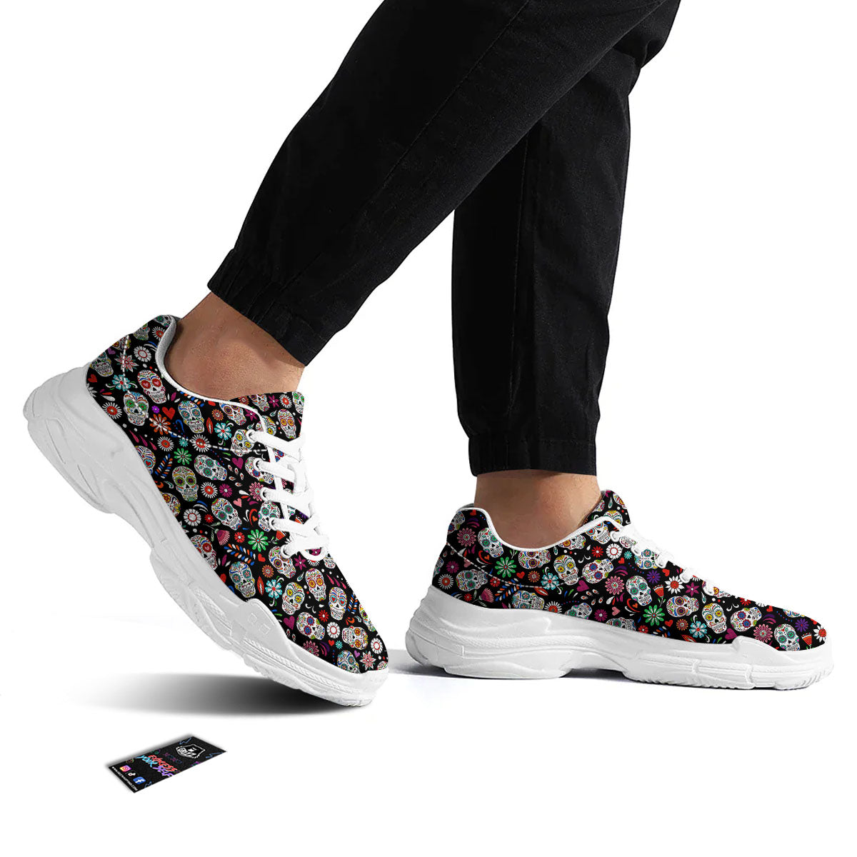 Skeleton Day Of The Dead Print Pattern White Chunky Shoes-grizzshop