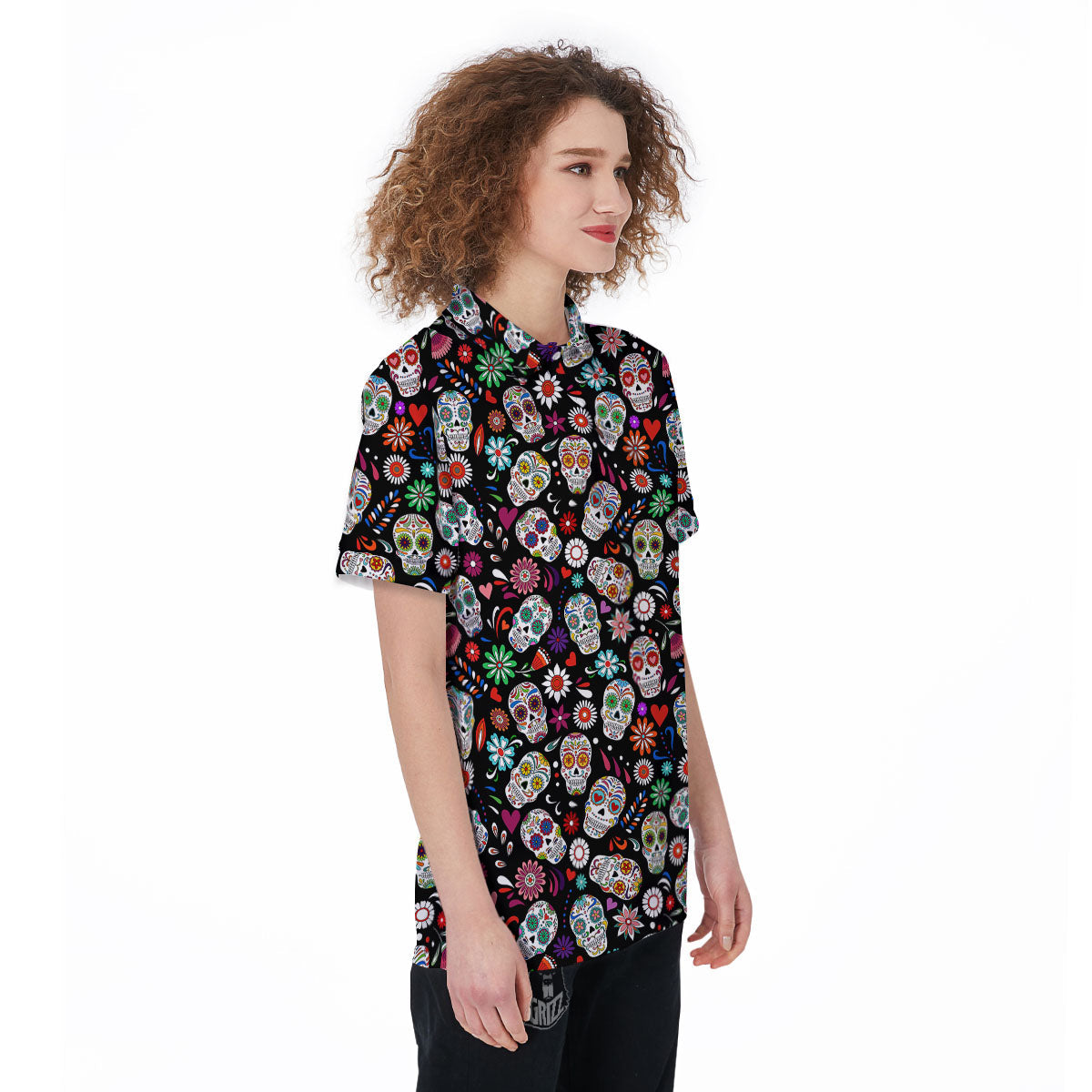 Skeleton Day Of The Dead Print Pattern Women's Golf Shirts-grizzshop