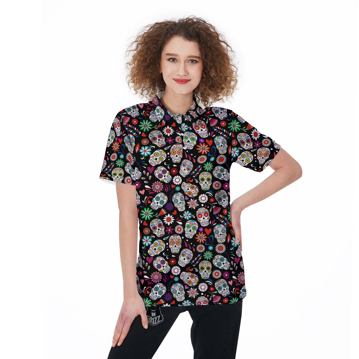 Skeleton Day Of The Dead Print Pattern Women's Golf Shirts-grizzshop