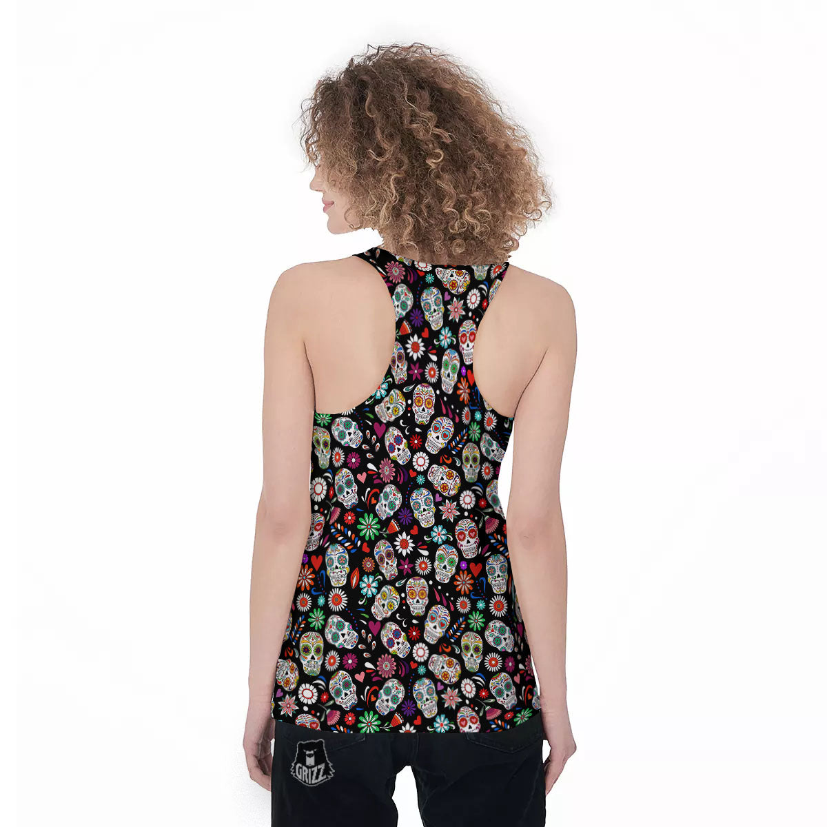 Skeleton Day Of The Dead Print Pattern Women's Racerback Tank Top-grizzshop