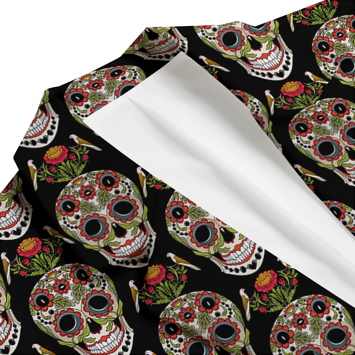 Skeleton Floral Rose Sugar Skull Girly Pattern Print Men's Blazer-grizzshop