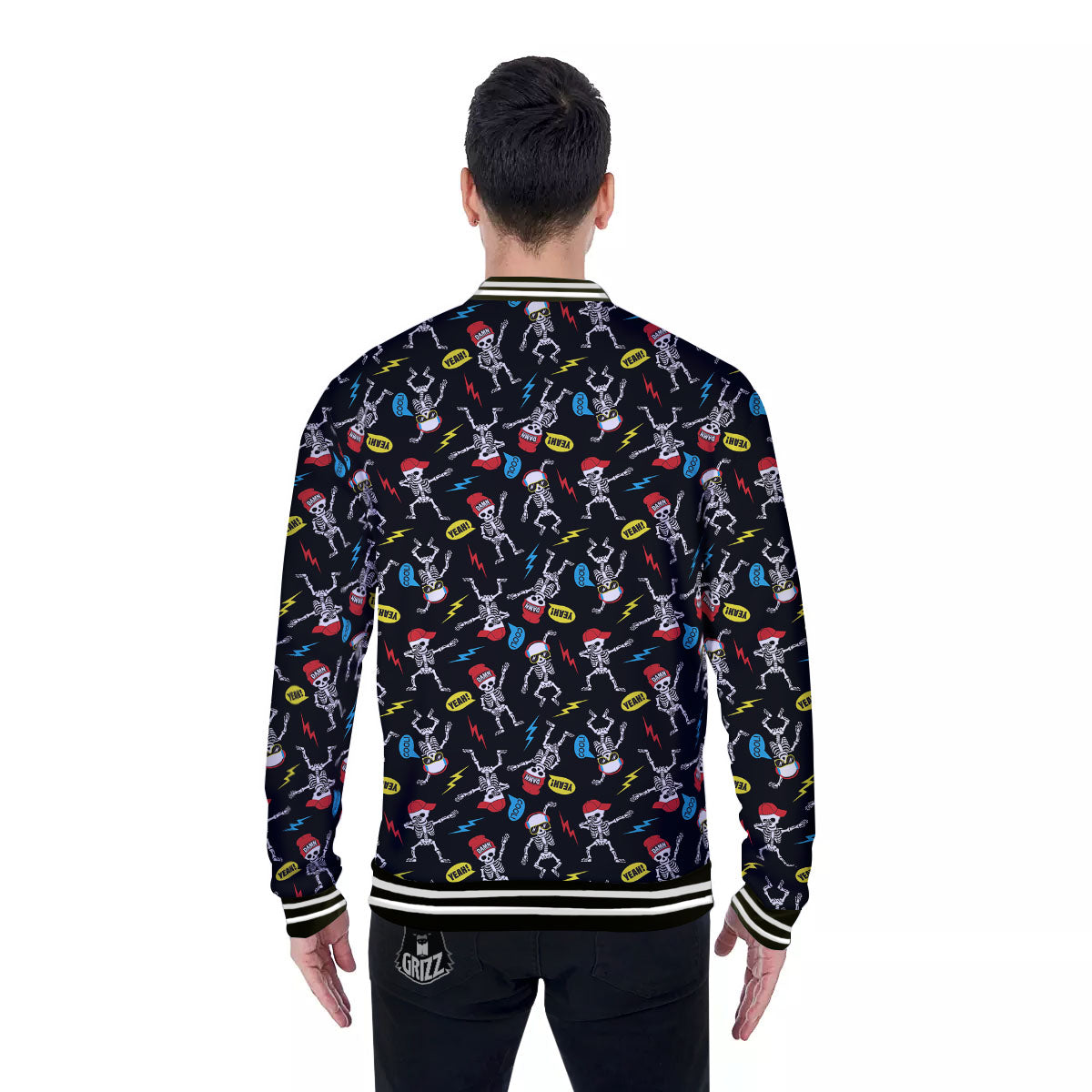 Skeleton Party Fun Print Pattern Baseball Jacket-grizzshop