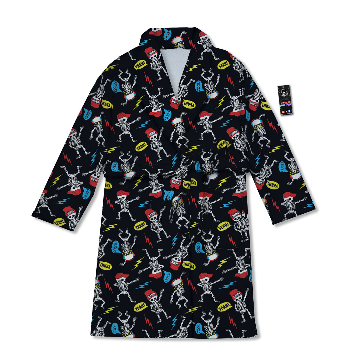 Skeleton Party Fun Print Pattern Bathrobe-grizzshop