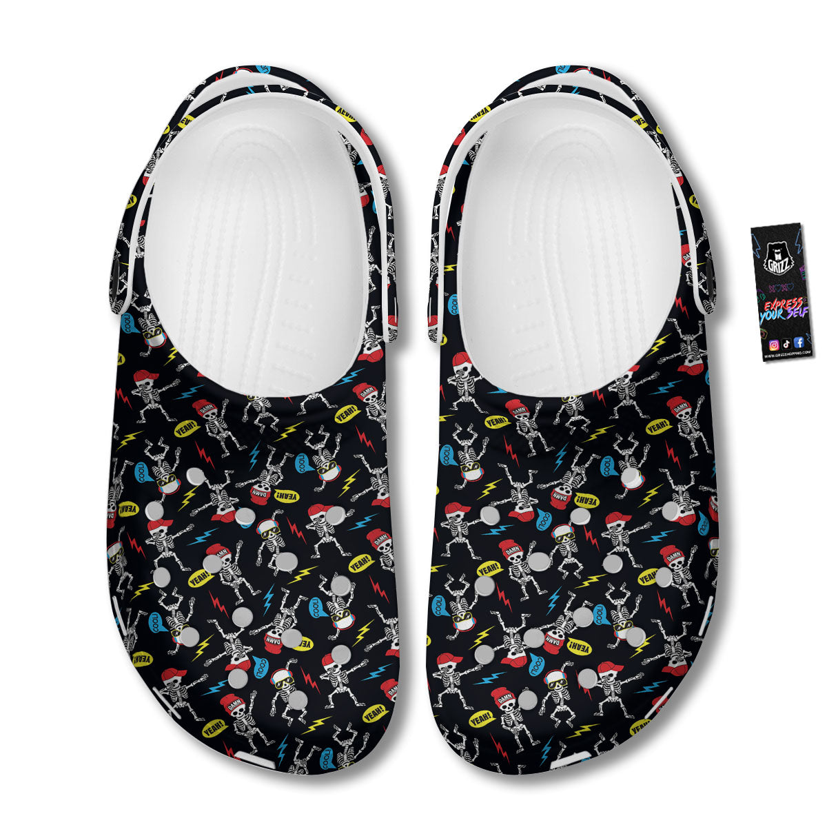 Skeleton Party Fun Print Pattern Clog-grizzshop