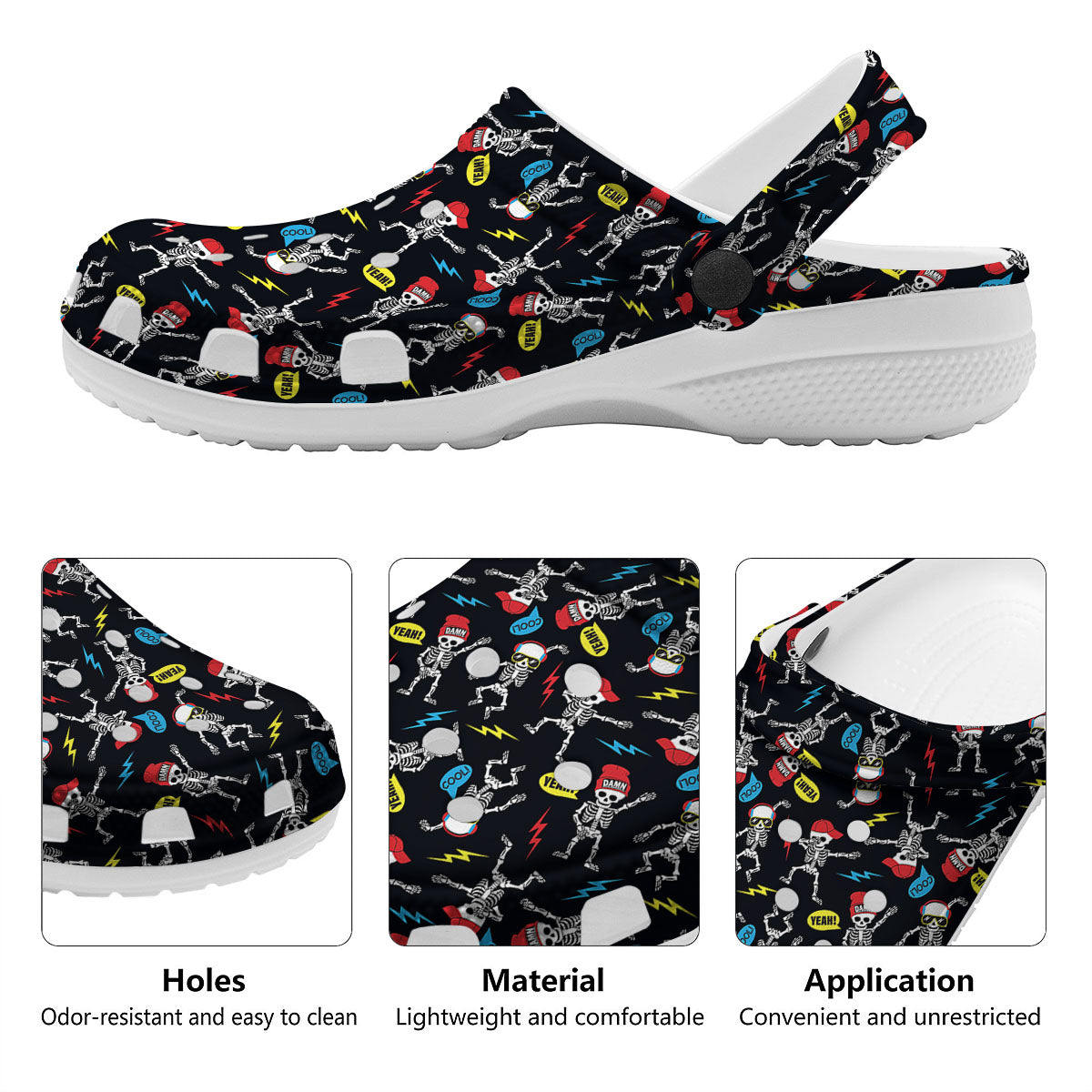 Skeleton Party Fun Print Pattern Clog-grizzshop