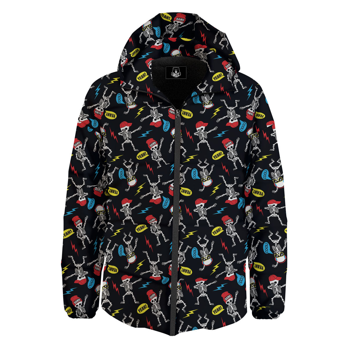 Skeleton Party Fun Print Pattern Down Jacket-grizzshop