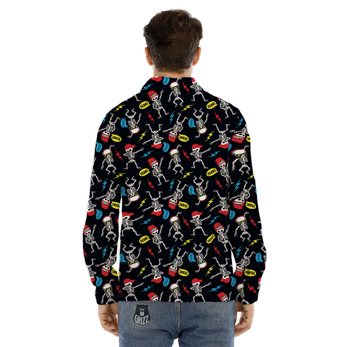 Skeleton Party Fun Print Pattern Men's Dress Shirts-grizzshop