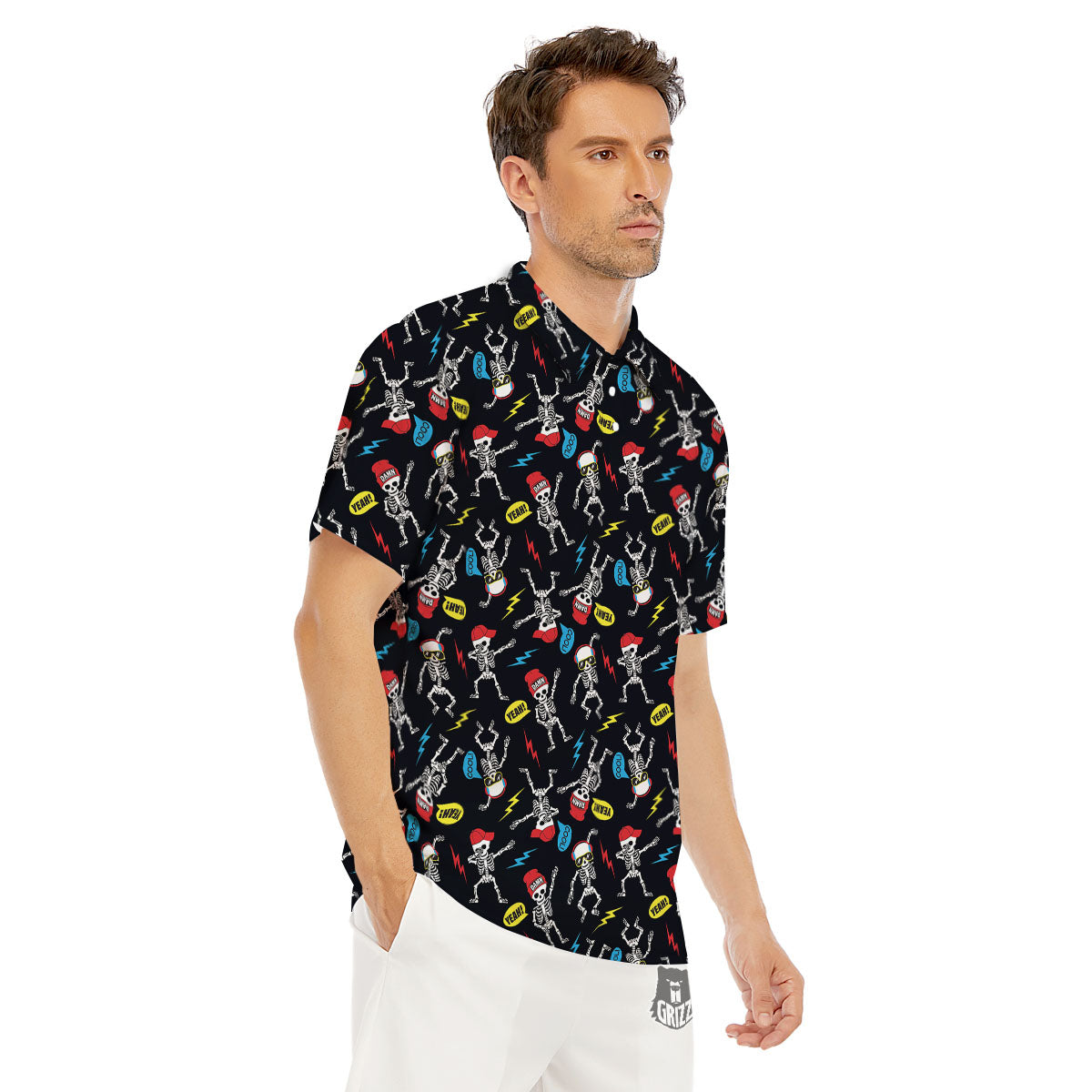 Skeleton Party Fun Print Pattern Men's Golf Shirts-grizzshop