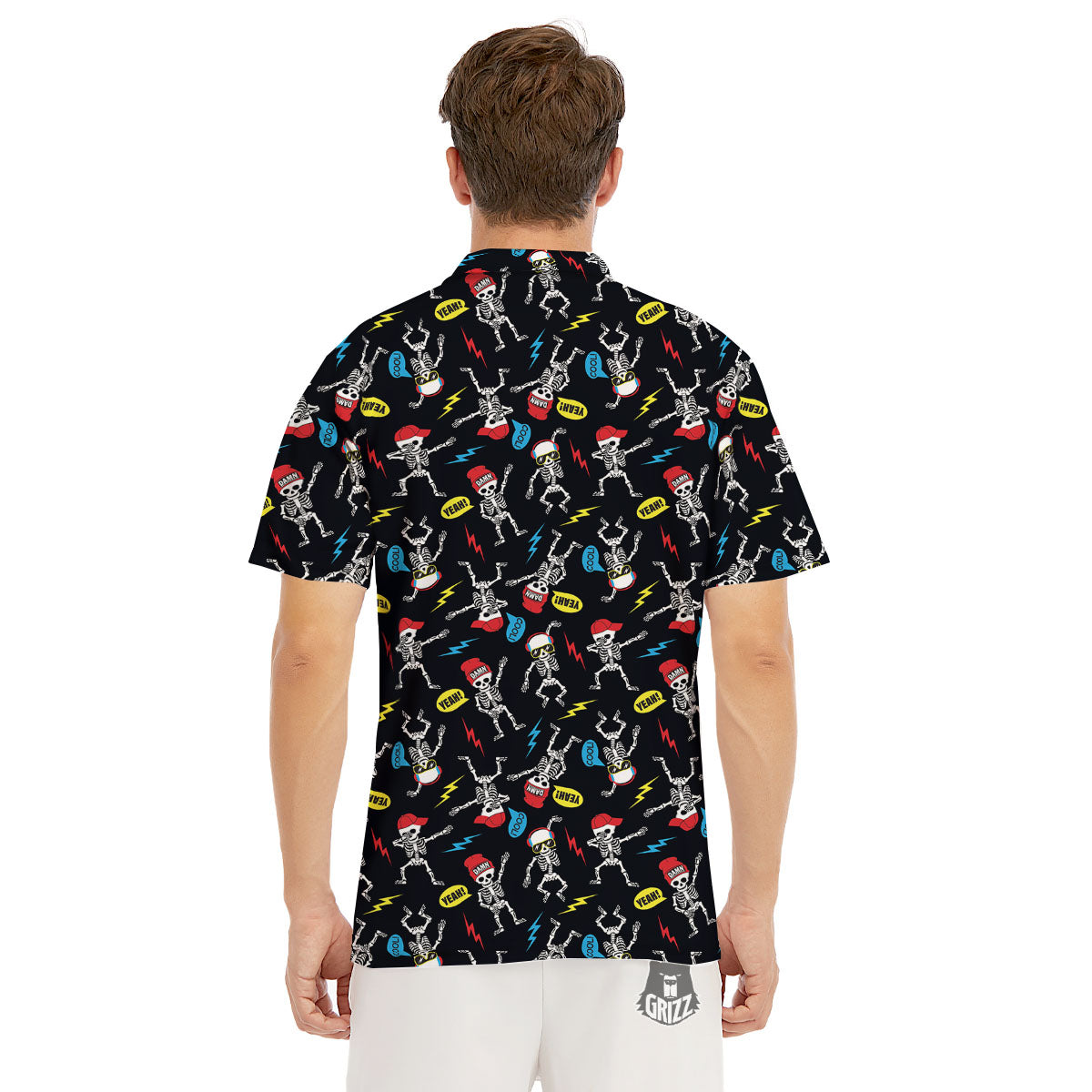 Skeleton Party Fun Print Pattern Men's Golf Shirts-grizzshop