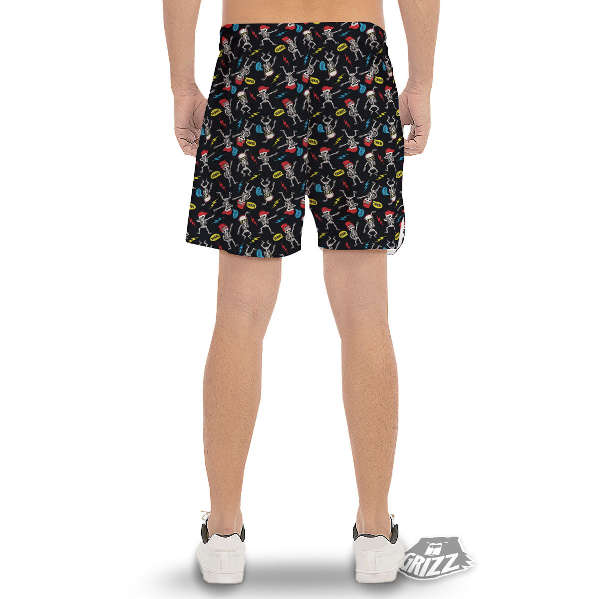 Skeleton Party Fun Print Pattern Men's Gym Shorts-grizzshop